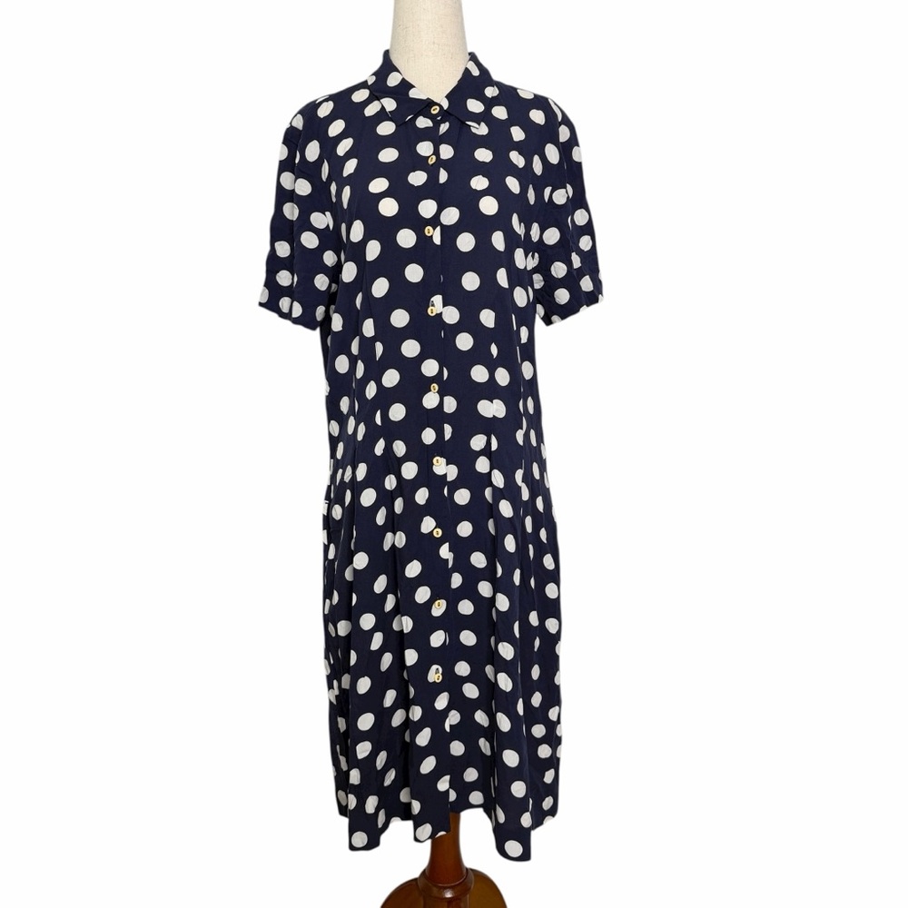 Trovata California Birds of Paradise Navy White Printed Shirt‎ Dress Midi